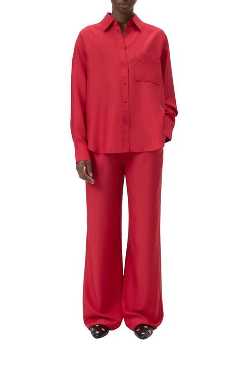 Closed Pants - CLOSED Winona Pant Rose Red 100% Silk Wide Leg Trousers Mid Rise Relaxed M NWT